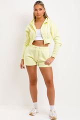 lemon crop zip hoodie and shorts tracksuit set