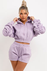 womens short tracksuit with ruched sleeves uk