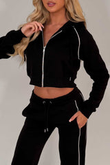 womens black joggers and hoodie tracksuit set two piece travel in outfit styledup uk