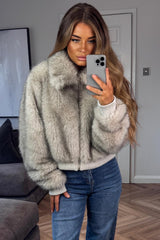 beige faux fur winter jacket with long sleeves styledup uk