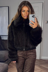 womens faux fur brown jacket styledup uk