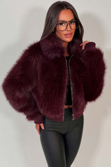 burgundy faux fur jacket zara womens uk