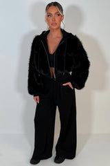 black faux fur hoodie and joggers ttracksuit co ord set styledup uk