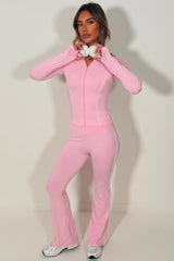 womens lululemon flare high rise pants and zip up sports jacket two piece co ord set pink sale styledup