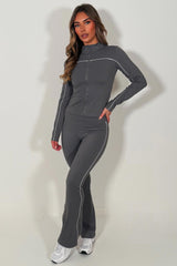 womens lululemon flare high rise pants & zip up sports jacket two piece co ord set grey activewear outfit sale styledup