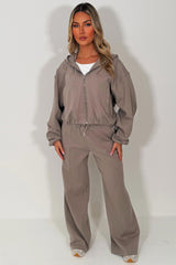 womens zara dove grey soft bomber jacket and joggers two piece loungewear tracksuit set
