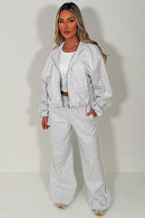 womens grey marl hooded bomber jacket with elasticated hem elasticated cuff and seam detail joggers two piece tracksuit set zara womens uk sale 