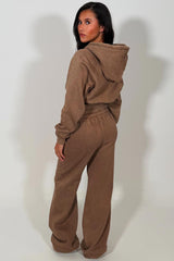 womens wide leg joggers and crop zip through hoodie tracksuit set brown styledup 