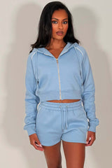 womens crop hoodie and shorts tracksuit co ord 