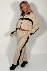 womens contrast panel zip up funnel neck jacket and trousers two piece co ord tracksuit set navy styledup uk