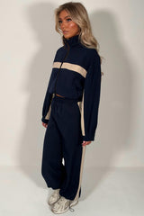 womens navy contrast panel color block loungewear tracksuit styledup uk