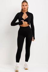 womens sport leggings bralette and zip up long sleeve track jacket styledup