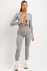 zip up sculpt sports jacket bralette and leggings three piece set