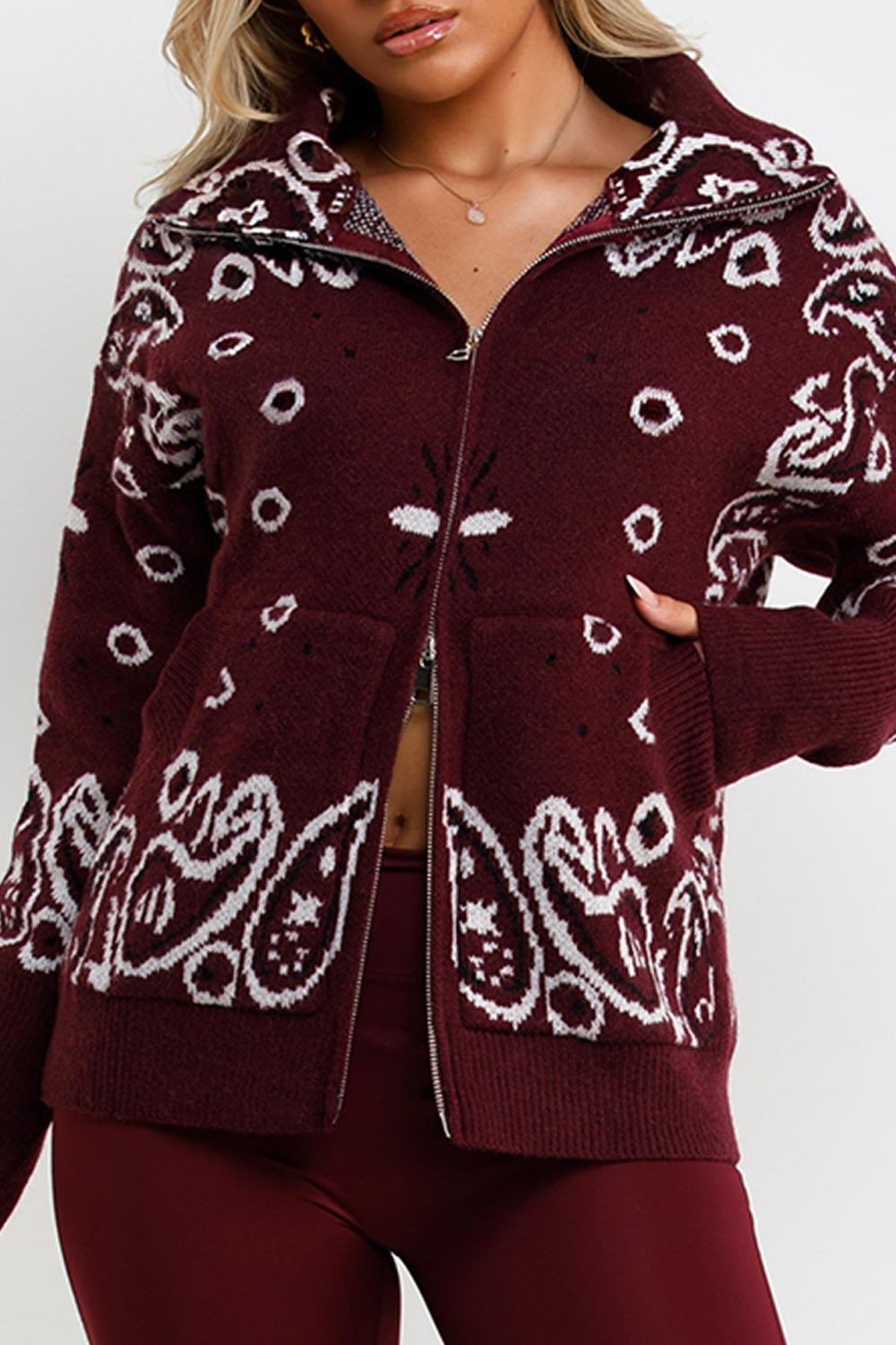 thick knitted paisley jumper cardigan styledup uk