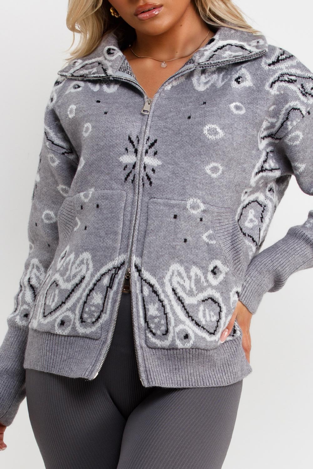 thick knitted paisley jumper cardigan styledup uk
