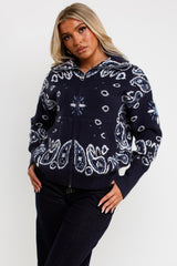 thick knitted paisley jumper cardigan styledup uk