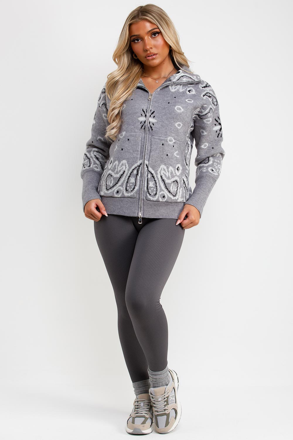 womens knitted long sleeve double zip jumper sisters and seekers styledup uk