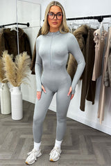 womens long sleeve seamless jumpsuit with bum lift structured contouring panels activewear styledup