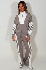womens tracksuit zip up sweatshirt and wide leg jogger airport outfit really soft cosy premium cotton rich casual outfit from styledup fashion uk