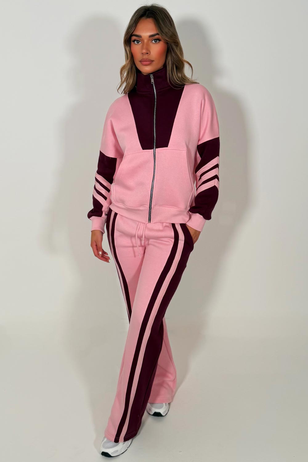 womens tracksuit zip up sweatshirt and wide leg jogger airport outfit really soft cosy premium cotton rich casual outfit from styledup fashion uk