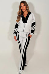 womens contrast stripe zip up sweatshirt and wide leg jogger tracksuit set styledup 