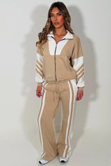 womens contrast stripe zip up sweatshirt and wide leg jogger tracksuit set styledup 