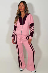 womens contrast stripe zip up sweatshirt and wide leg jogger tracksuit set styledup 