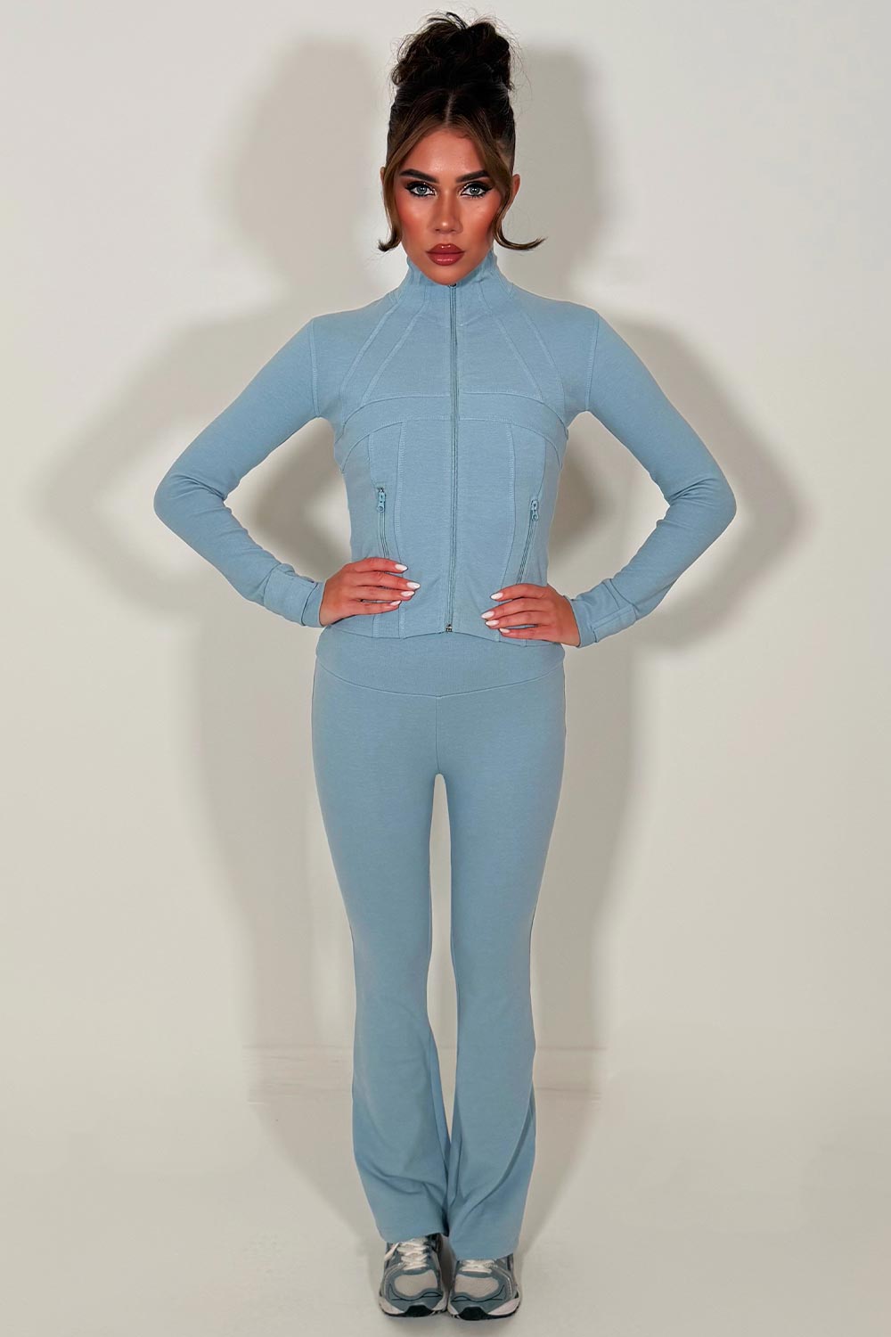 alo sports jacket and flare trousers two piece tracksuit blue