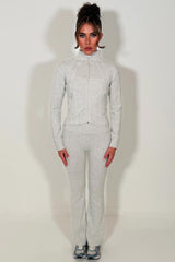 alo sports jacket and flare trousers two piece tracksuit grey marl