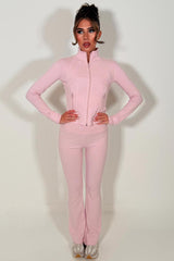 alo sports jacket and flare trousers two piece tracksuit pink