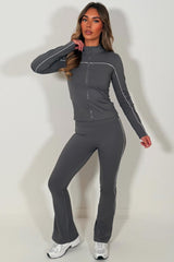 Flare Pants & Sports Track Jacket Co Ord Set Grey
