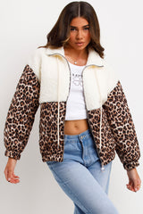 leopard print teddybear jacket with round quilting