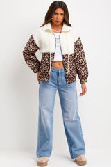 womens teddybear leopard print quilted jacket styledup