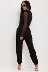 black mesh panel long sleeve bodysuit going out top uk