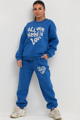 womens loungewear set with all we need is love towelling