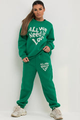 loungewear set with all we need is love towelling