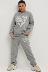 loungewear co ord set with all we need is love towelling
