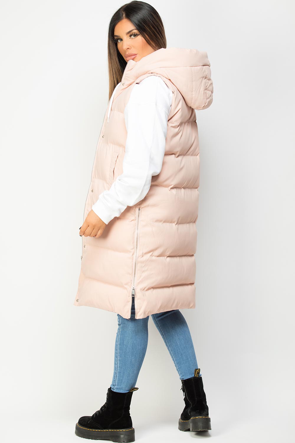 padded hooded gilet pink 