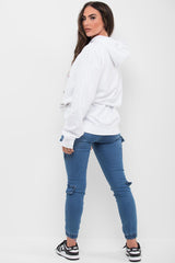 womens white oversized hoodie with teddy bear print