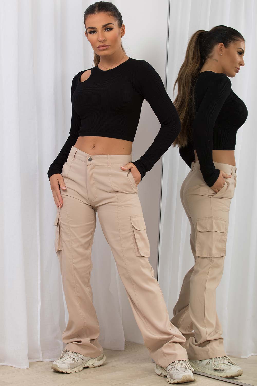 Button Fly Front Skinny Trousers - Taupe - Just $4