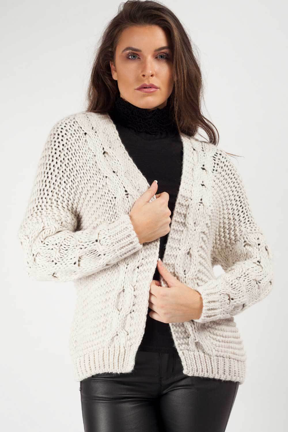 cable knit cropped cardigan beige 
