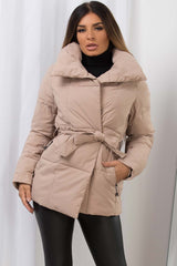 padded puffer jacket with belt