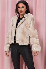 womens faux leather aviator jacket with faux fur