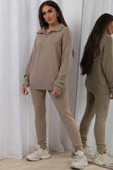 womens knitted loungewear set half zip jumper and leggings co ord