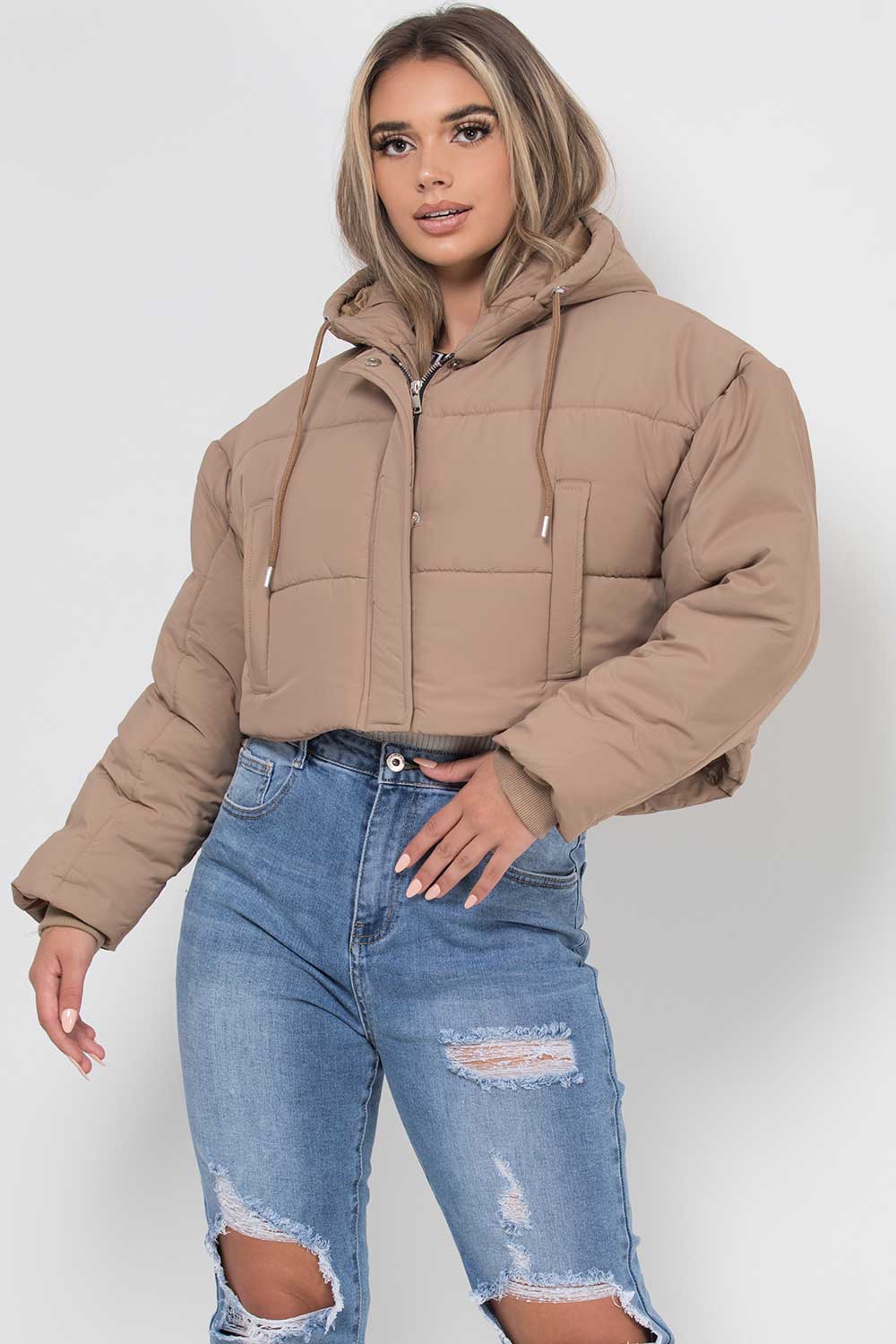 puffer padded cropped jacket with hood