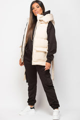 padded puffer hooded gilet with belt