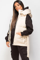 padded gilet with hood beige