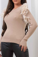 womens jumper with feathers shoulder