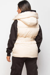 beige padded puffer gilet with hood