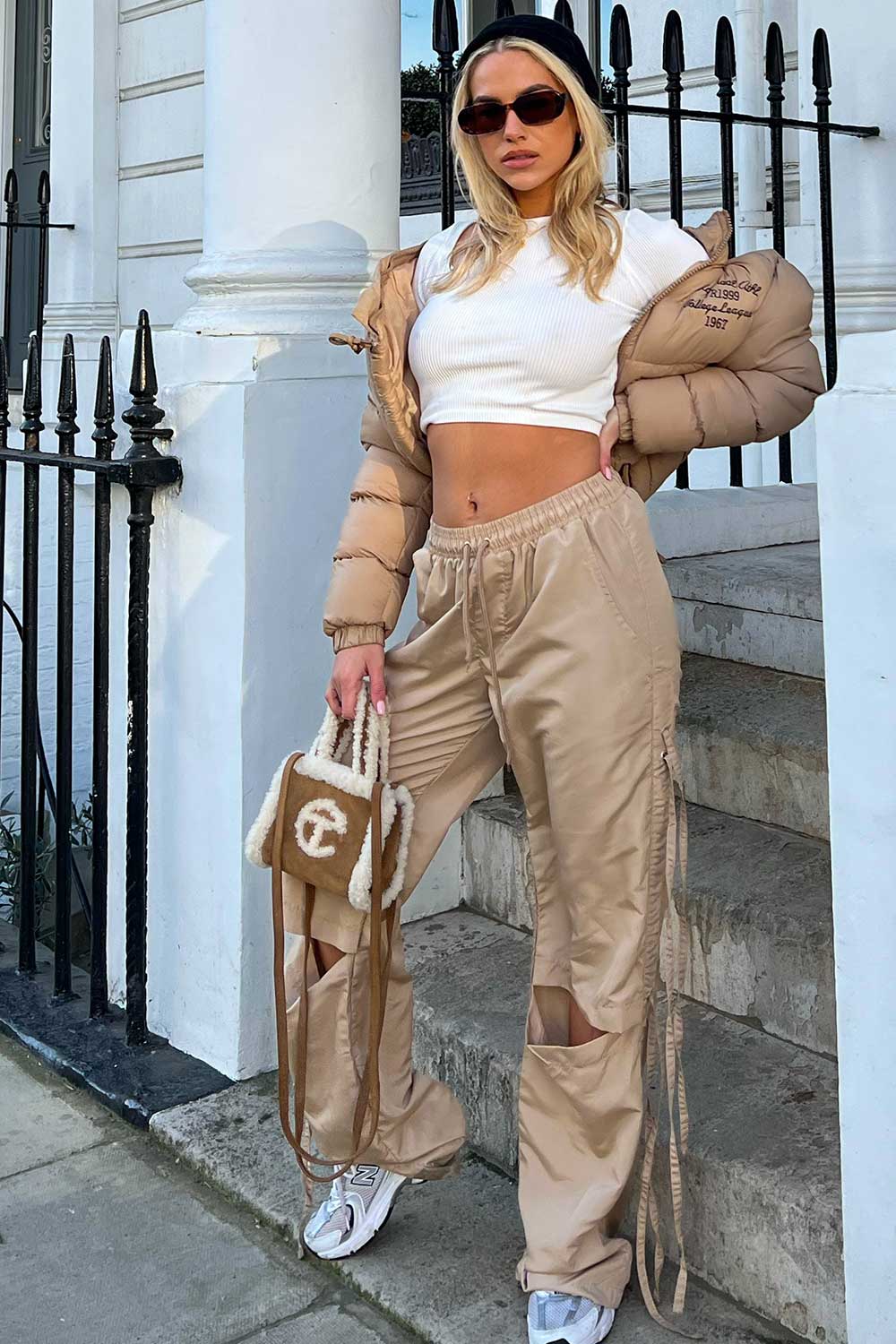 womens parachute pants with tassels and split knee